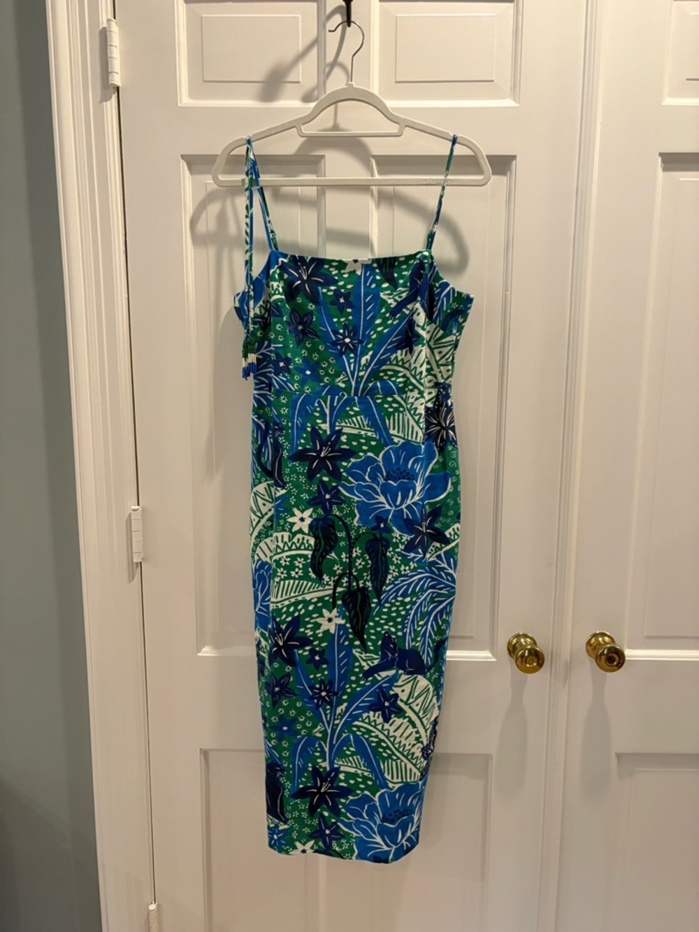 Rachel Zoe Blue and Green Tropical Print Linen Slip Dress